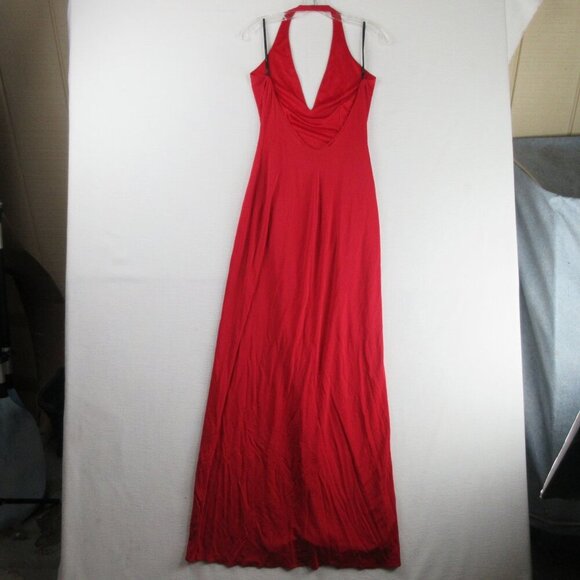 David Meister Backless Red Halter Dress Size 8 Stretch Jersey Maxi - Picture 7 of 13